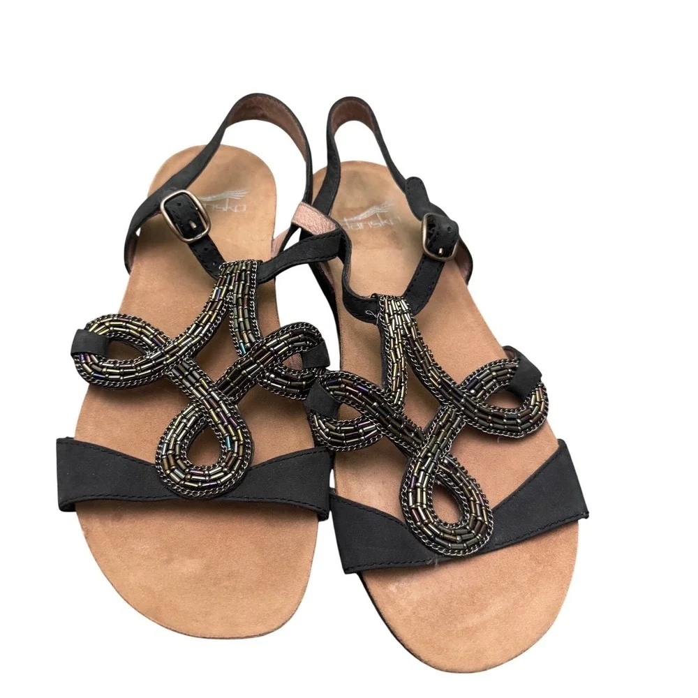 Dansko Reeta Beaded Sandals Black Sz 38 EU/ 7.5 US leather iridescent